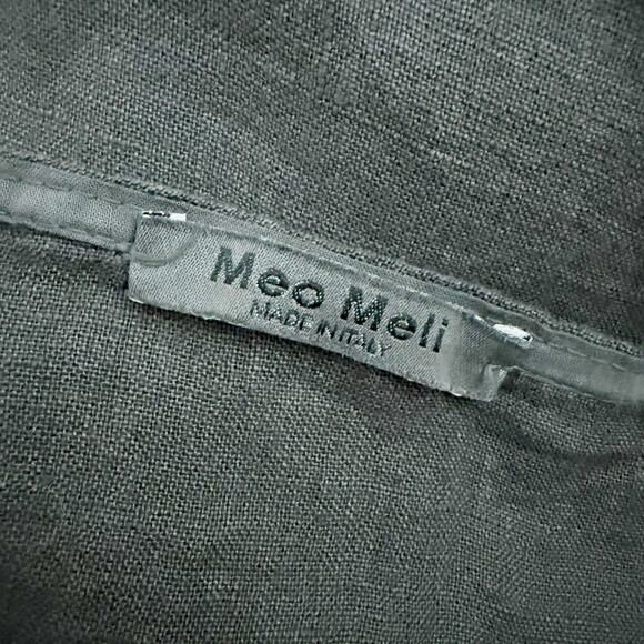 MEO MELI | Charcoal Gray Long Maxi Stripe Block Print 100% Linen Dress | Large - Picture 5 of 7